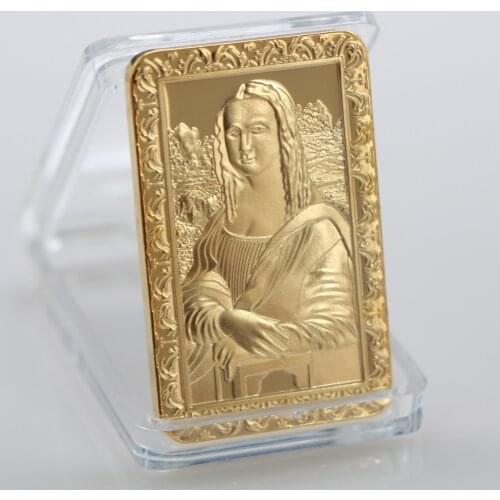 European French Leonardo Da Vinci Mona Lisa Goddess Smile Gilded Commemorative Coin Gold Coin Crafts Collection Gold Plated Bar