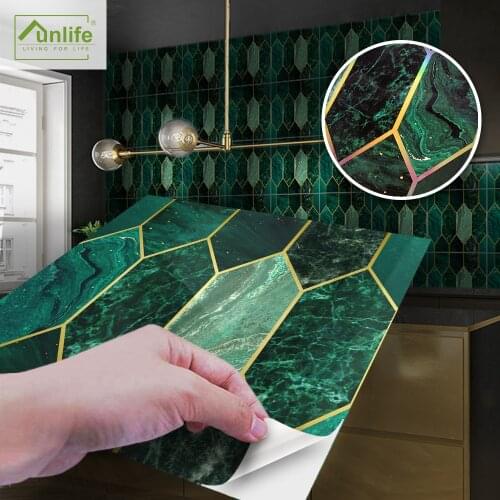 Funlife® Green Gilding Mosaic Wall Sticker Removable Oil Proof Peel & Stick Decorative Tile Sticker for Bathroom Floor Kitchen