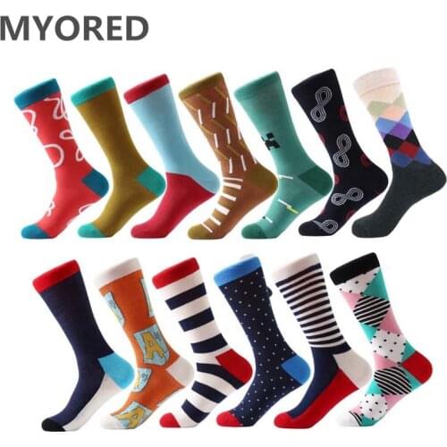 MYORED classical colorful Mens combed cotton business socks long tube wedding gift socks for man women couple knee high dress