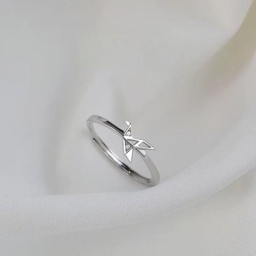 Personality Silver Color Crystal Rings Women Wedding Jewelry Adjustable Finger Ring Open Joint Ring Thousand Paper Crane Ring
