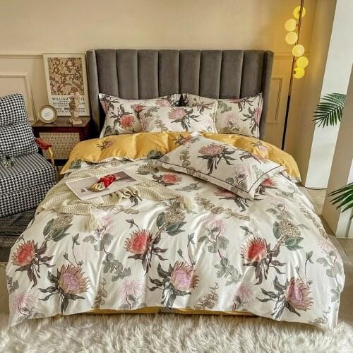 Luxury American Flowers Printing 100% Cotton Protea Cynaroides Bedding Set Double Duvet Cover Set Bedspread Bed Linen Pillowcase