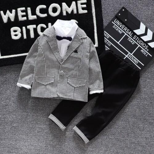 Boys Clothing Plaid Pattern Costume For Boys Jacket + Pants Boys Clothes Set Casual Style Childrens Suit