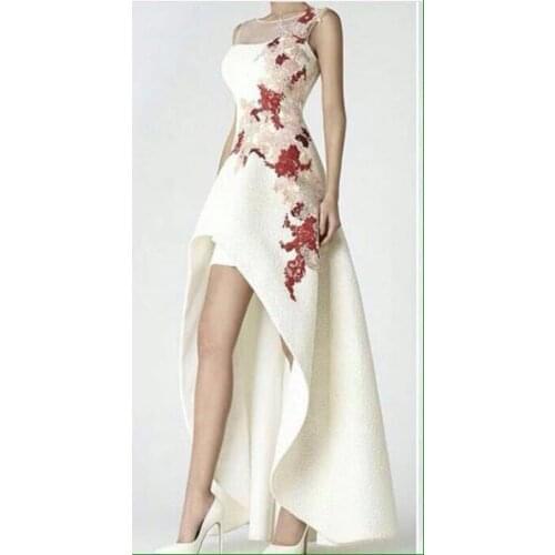 Ivory Color Lace Appliques See Through Shoulder Prom Evening Dress 2017