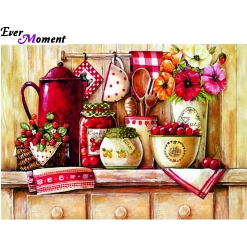 Kitchen Corner with Tableware Cherry Diy Gift diamond Painting 5D Diamond Embroidery Mosaic Kit Needlework for Home Decor ASF591
