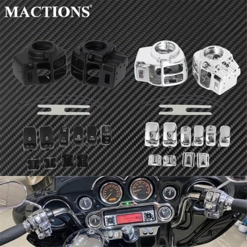 Motorcycle Black/Chrome Hand Control Switch Housings Cover Switch Button Cap For Harley Touring Electra Road Glide FLH 1996-2013