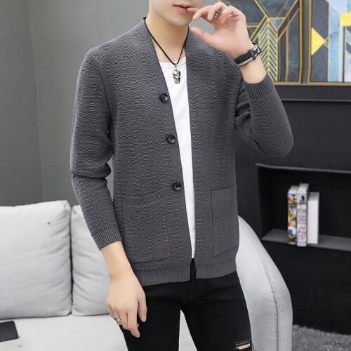 2019 Hot Fashion Mens Cardigan Korean Leisure Style Coat Male Knit Outwear Long Sleeve