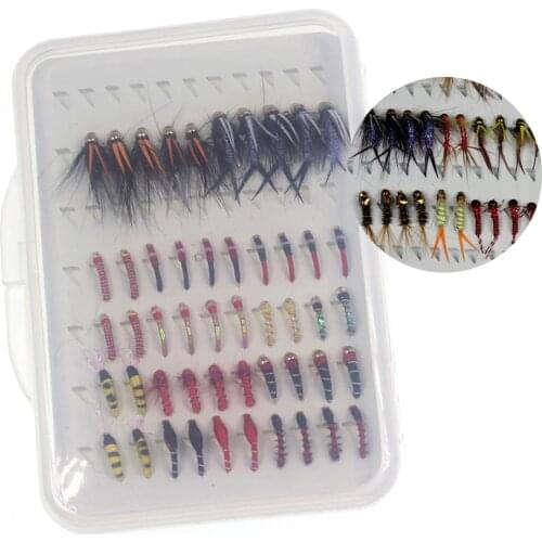 40PCS/Box Fishing Fly Set Stonefly Buzzers Beadhead Nymphs Epoxy Coated Nymphs Trout Fly Fishing Lure Baits Box