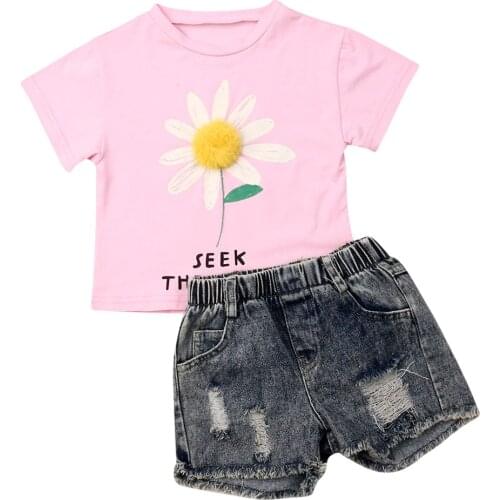 Girl Clothes 2020 Summer Toddler Baby Girl Clothes 3D Flower Tops Shirt Denim Jeans 2pcs Summer Outfits Set