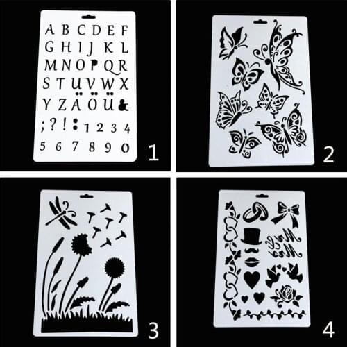 4pc Bullet Journal Stencils Painting Template DIY Drawing Mold Graffiti Decoration Office School Supplies Reusable Stationery