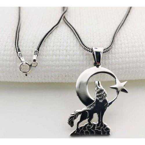 925 sterling Silver Gray Wolf Men 'S Necklace