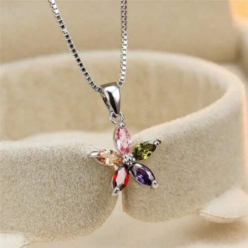 Multicolor Zircon Five-pointed Star Pendant Necklaces For Women Wedding Jewelry Vintage Fashion Rainbow Stone Pentagram Necklace