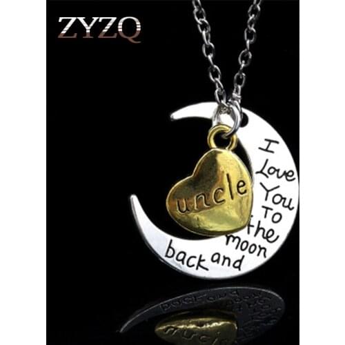 ZYZQ Trendy Family Accessories Necklace Simple Heart SHaped In Moon Design New Years Gift With Letter Uncle Brother Engraved