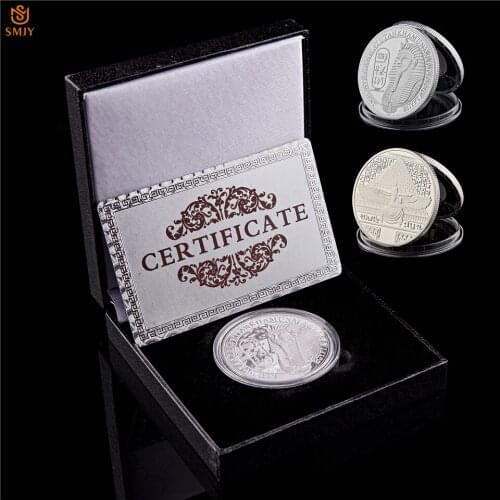 African Ancient Egyptian Sphinx Pyramid Novelty Replica Silver Souvenir Coin W/Luxury Display Box
