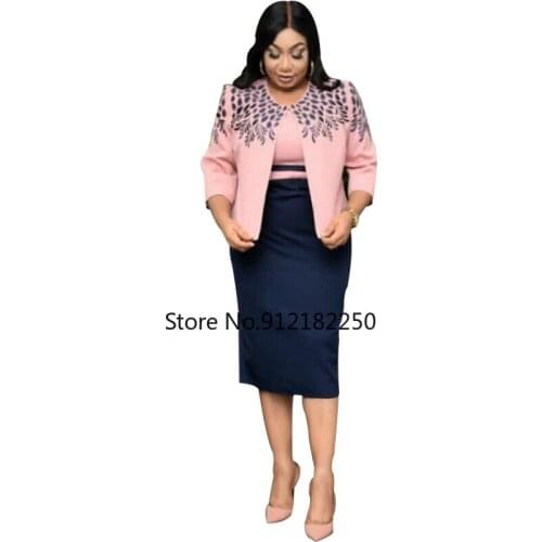 4XL 5XL Plus Size Dashiki African Dresses For Women 2 Piece Set Spring Autumn New Round Neck 3/4 Sleeve Dress Large Size Clothes