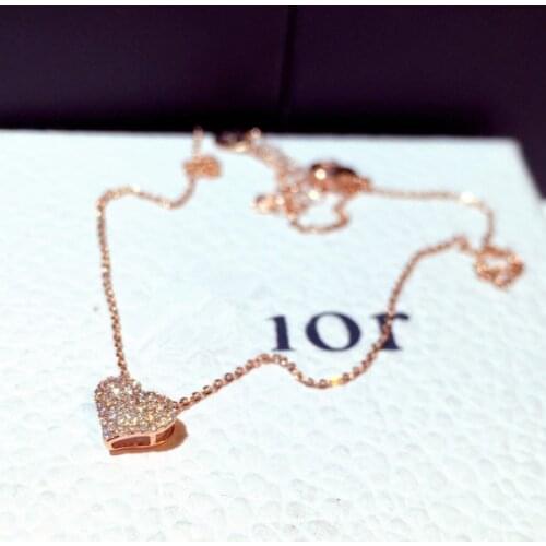 Rose Gold Heart Pendant With Bling Zircon Stone Long Chain Necklace for Women Fashion Jewelry choker