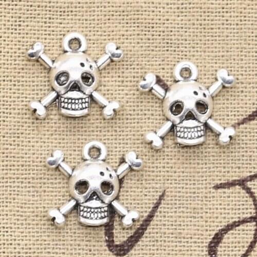 15pcs Charms Skull Pirate Flag 15x17mm Antique Making Pendant fit,Vintage Tibetan Silver color,DIY Handmade Jewelry