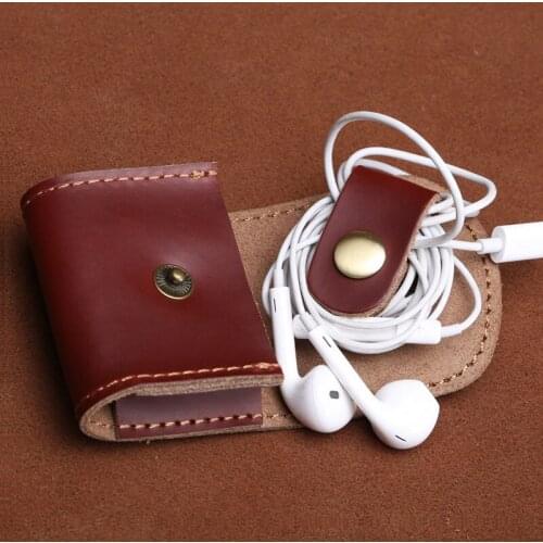 Portable Leather Earphone Cases Magnetic Buckle Data Cable Storage Bag Earphone Bags USB Cable Storage Earphone Accessories Mini