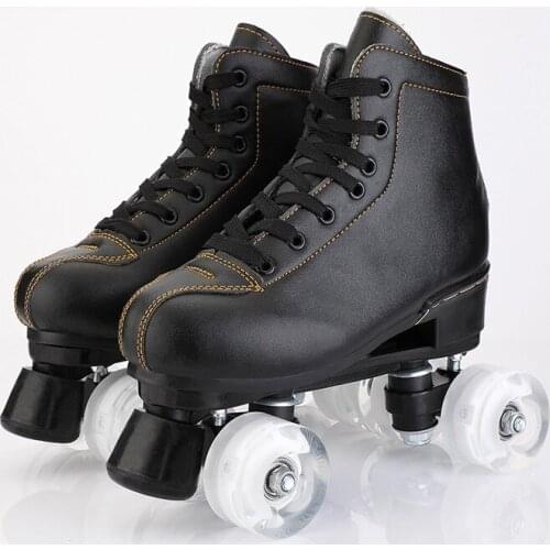 New Black White Artificial Leather Roller Skates Double Line Skates Women Adult White PU 4 Wheels Two Line Skating Shoes Patines