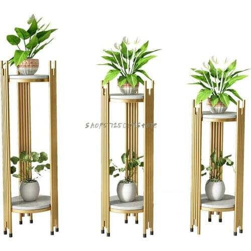 Light luxury iron marble balcony indoor living room flower stand modern minimalist green radish floor-standing double-layer rack