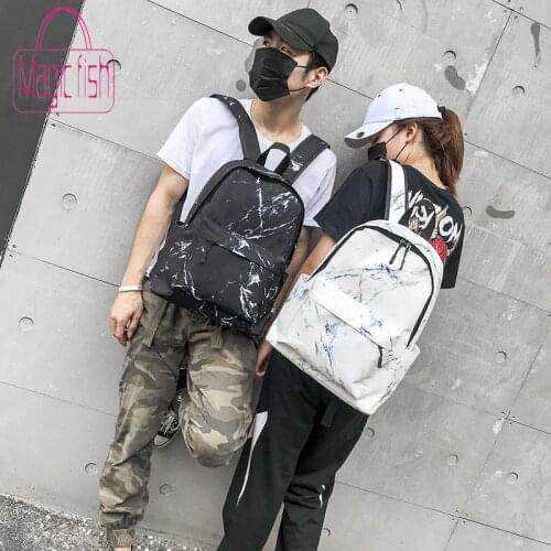 Magic Fish Fashion Unisex Couple Backpack Women Men Canvas Marbling Backpack for Teen Girl Bag Casual Female Rucksack School Bag