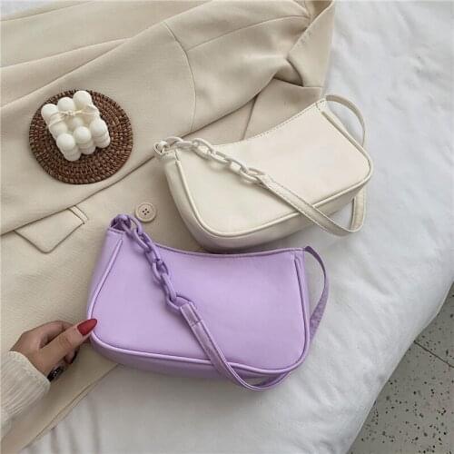 Crocodile Pattern Baguette Handbag for Women 2020 Candy Color Chain Ladies Small Shoulder Bags Fashion Design Leather Armpit Bag