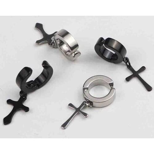 1 Pair Punk Black Multiple Styles Stainless/Titanium Steel Stud Earrings For Men and Women Gothic Street Pop Hip Hop Ear Jewelry