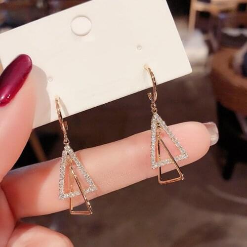 YAOLOGE New Gold Color Triangle Rhinestone Geometric Alloy Drop Earrings For Women 2021 Trend Gift Fashion Party Jewelry Brincos