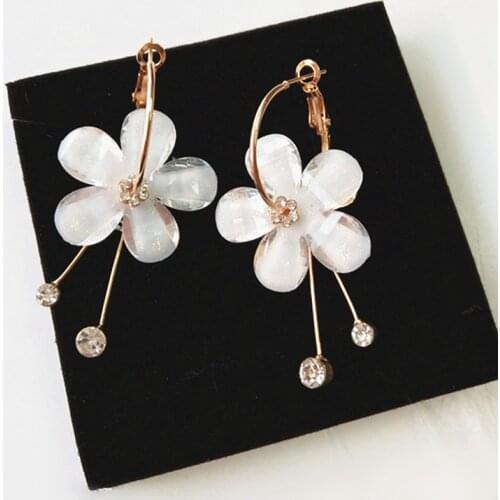 Flower Petal Tassel Earrings Transparent Sunflower Circle Earring Crystal Female Wedding Earings Party Jewelry