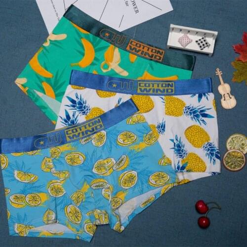 Original Design Cotton Male Underwear Fruit Cartoon Pattern Mens Boxers Breathable U Pouch Sexy Underpants Seamless Calzoncillos