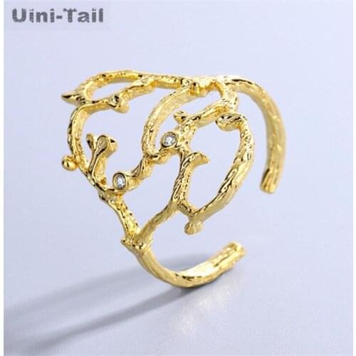 Uini-Tail hot new 925 sterling silver tree vine texture open ring fashion personality irregular hollow branch ring jewelry JK030