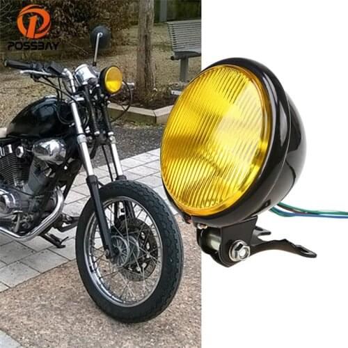 POSSBAY Universal Motorcycle Headlight 5'' Amber Moto Front Lights For Honda Yamaha Suzuki Harley Kawasaki Cafe Racer Head Lamp