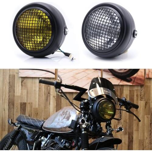 Universal Retro Motorcycle Headlight Assembly for CG125 GN125 Scooter Grill Style Headlamp Front Light 12V 55W Round