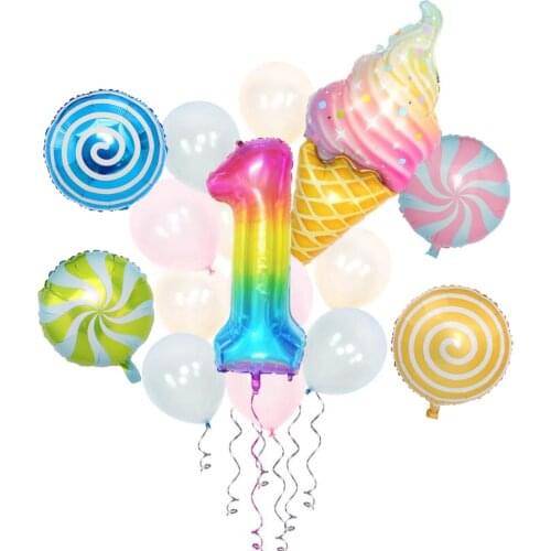 1Set 40 Inch Rainbow Digital Donut Party Gradient Balloons Kids Birthday Ice Cream Candy Lolipops Balloon Gift Home Decoration