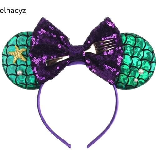 Mermaid Headband Sequins Mouse Ears Hair Bows Hairband Girls Hair Accessories Mermaid Crown Women Party Headwear Kids Cosplay