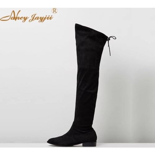 Flock Women Shoes Adult ladies Black Boots Over-the-knee Slip-On Square heels Winter Solid Mature Leisure Party Nancyjayjii 2019