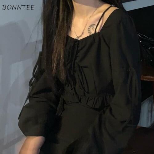 Women Dress Sets Solid Summer Fashion Black Ladies Side-slit Patchwork Street Style Simple Ulzzang Leisure Students Folds 2021