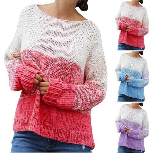 2021 Womens Sweater Autumn New Casual Loose Color-Blocking Pullover Long-Sleeved Sweater Fashion свитер женский оверсайз