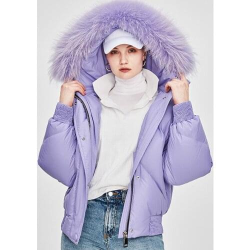 2020 Winter New Down Jacket Womens Thick Raccoon Dog Natural Wool Large Fur Collar Hooded Slimming White Duck Down Down Jacket