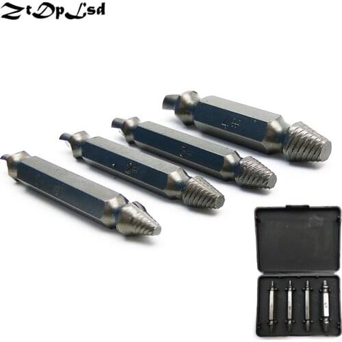ZtDpLsd 4 Pcs/lot Screw Stud Bolt Easy Extractor Remover Drill Bit Tool Hex Shank Extractor Drill Bit with Case Easy Take Out