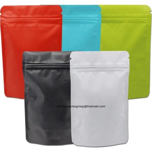 10pcs Stand Up Colored Matte Pure Aluminum Foil Zip Lock Bag Heat Seal Valve Doypack Mylar Coffee Powder Packaging Zip Bags
