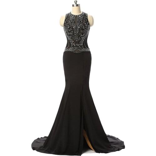 2019 Perfect Dress Mermaid Beading Sparkles Lace Sleeveless Evening Dress For Women Elegant Long Party Dress Plus Size Support c