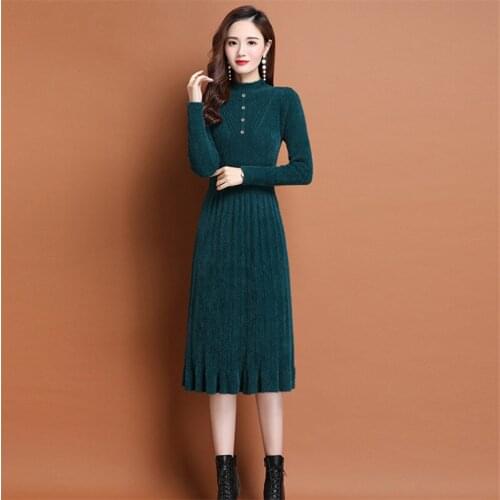 2021 Imitate Mink Velvet Sweaters Woman Autumn Winter Fashion Long Knit Dress Plus Size Elegant Pull Femme Ladies Dresses H1088