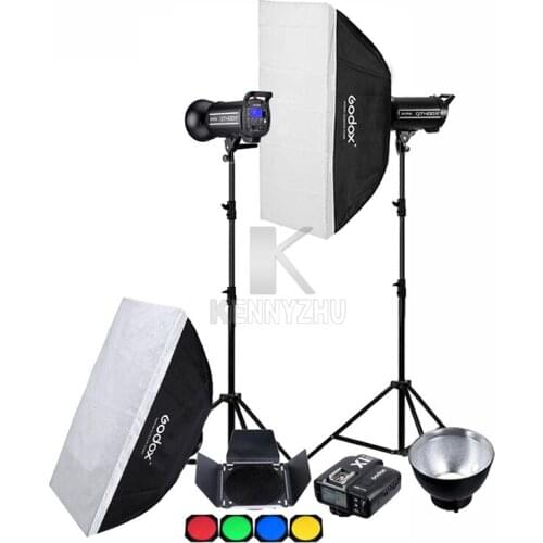 2x Godox QT400II M 400WS HSS 1/8000 2.4G Wireless Lighting Flash Light Strobe Kit + X1T Transmitter+2.8m Stand +70x100cm Softbox