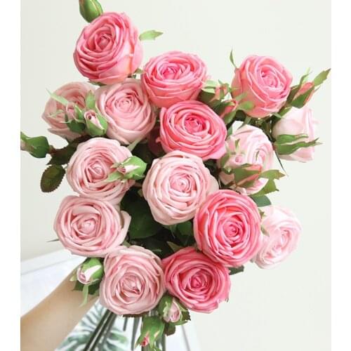 3Pcs Long Branch Latex Hand Feel Roses Artificial Flowers for Home Decoration Real Touch Flower Wedding Bouquet Decor Floral