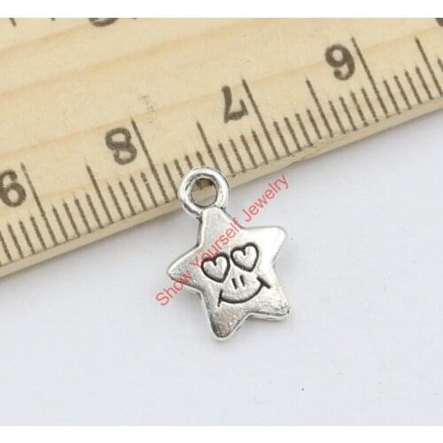 30pcs Tibetan Silver Plated Star Face Smile Charms Pendants for Jewelry Making DIY Handmade 15x11mm
