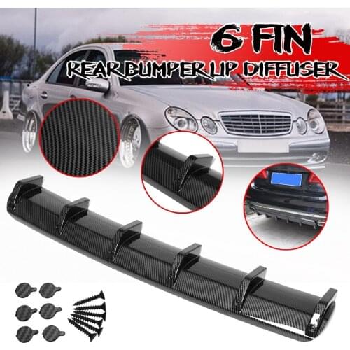 6 Fin Shark Universal Car Rear Bumper Lip Diffuser Kit Car Bumper Spoiler Lip For VW BMW Audi Glossy Black/Carbon Fiber Look