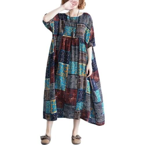 ARCSINX Plus Size Dress Women Fashion Floral Large Size Dresses For Women Cotton Casual Summer Dress Women With Short Sleeve 7XL