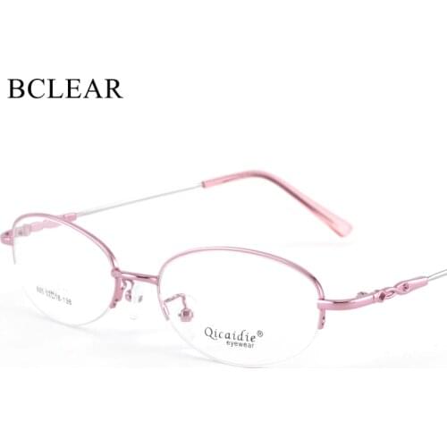 BCLEAR Women Memory Alloy Eyeglasses Half Frame Vintage Glasses Optical Spectacle Frames 2019 Fashion Lady Semi-rimless Eyewear