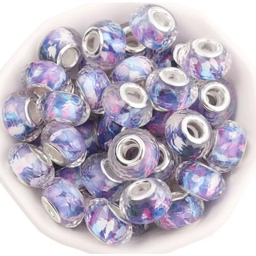 Beadtales 20pcs/lot Resin Hexagonal Faceted Large Hole Beads Blue Purple Loosely Spaced Beads For jewelry Making Bracelet DIY