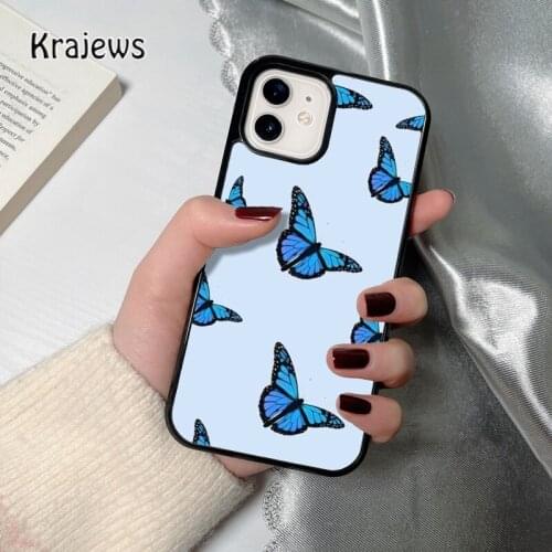Krajews Animal Cute Blue Butterfly coque Phone Case for iPhone 12 mini 5 6S 7 8 PLUS X XS XR 11 PRO MAX SE 2020 Cover Shell